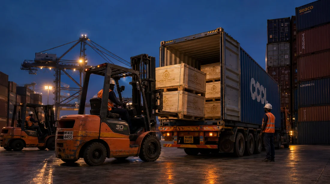 Imperial Decor Tile Crates Loading into Container at Nhava Sheva Port  Ceramic, Porcelain & Vitrified Tiles Exporter from India
